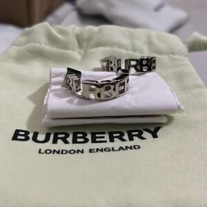 Burberry Palladium-plated graphic logo hoop earrings